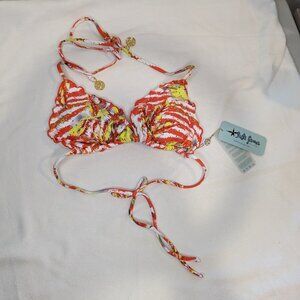 Luli Fama "Love Me Wild" Crystal Wavy Triangle Bikini Top - Large, Multicolor